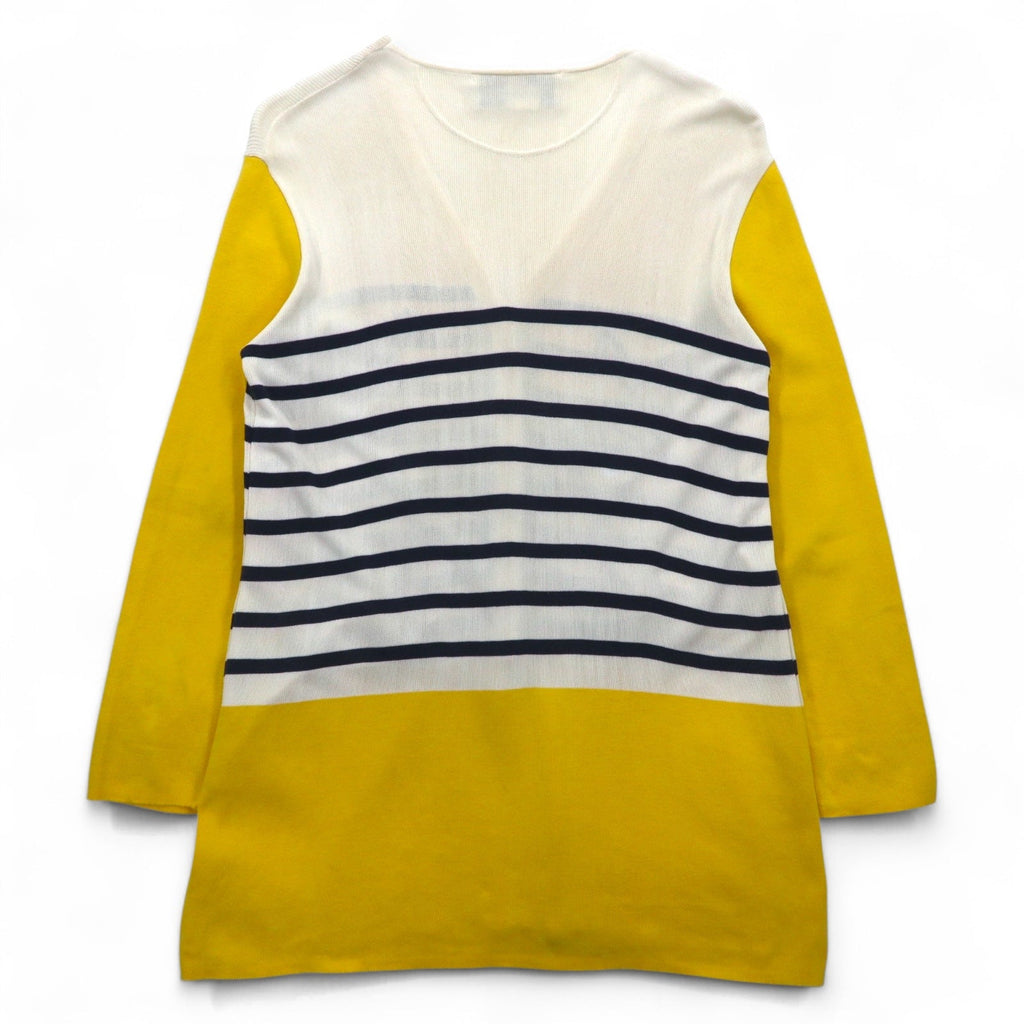 JC de Castelbajac Cardigan Lungo anni '90 in Lana Made in Italy L Beige Giallo Righe Ricamo Personaggio