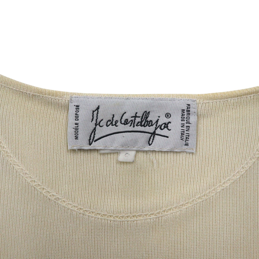 JC de Castelbajac Cardigan Lungo anni '90 in Lana Made in Italy L Beige Giallo Righe Ricamo Personaggio