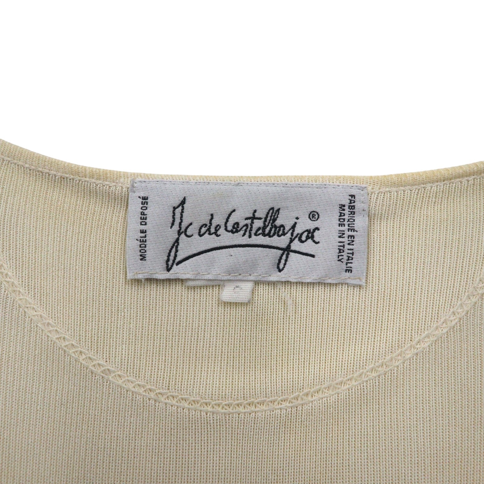 JC de Castelbajac Cardigan Lungo anni '90 in Lana Made in Italy L Beige Giallo Righe Ricamo Personaggio
