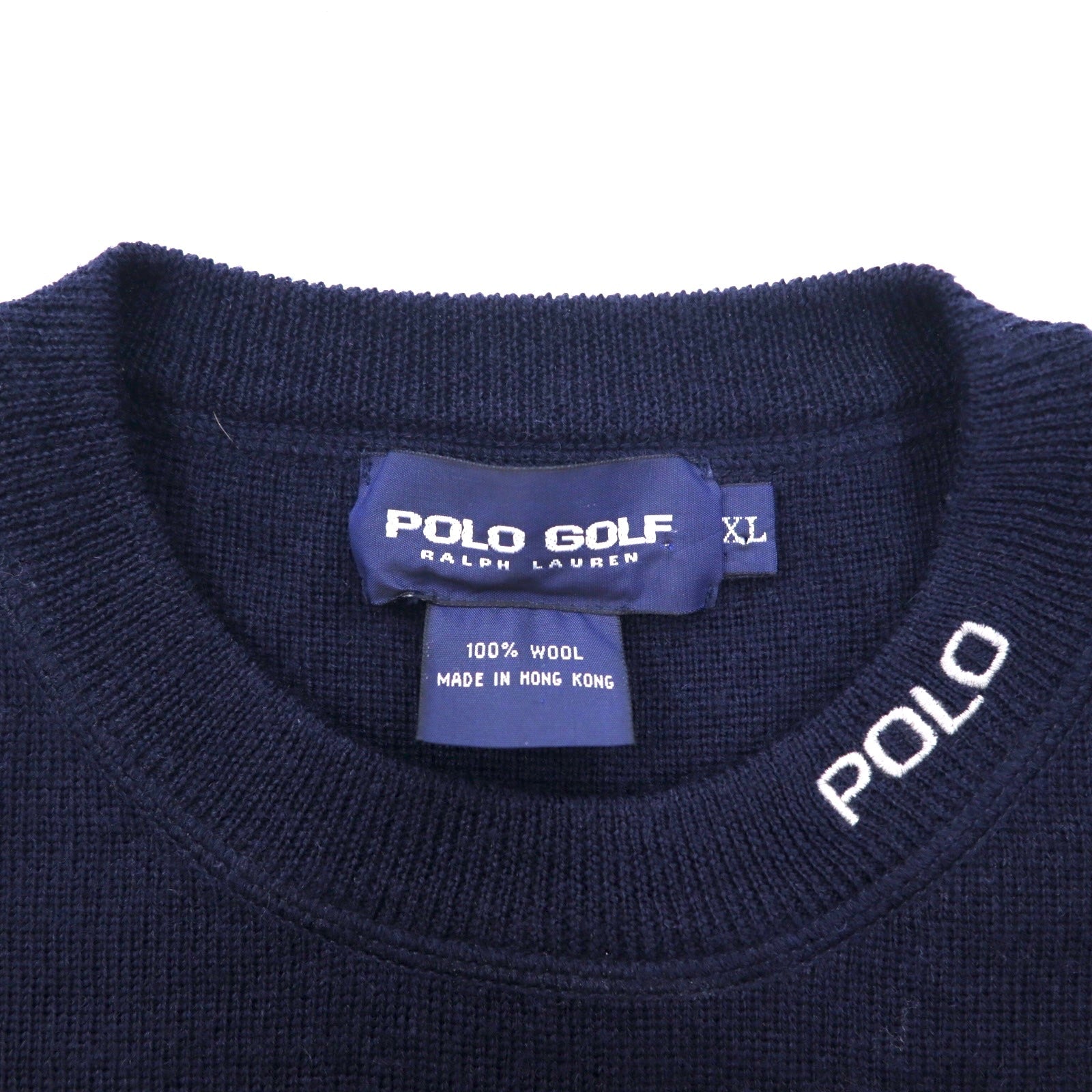 POLO GOLF RALPH LAUREN anni '90 Maglione girocollo XL blu navy lana ricamata
