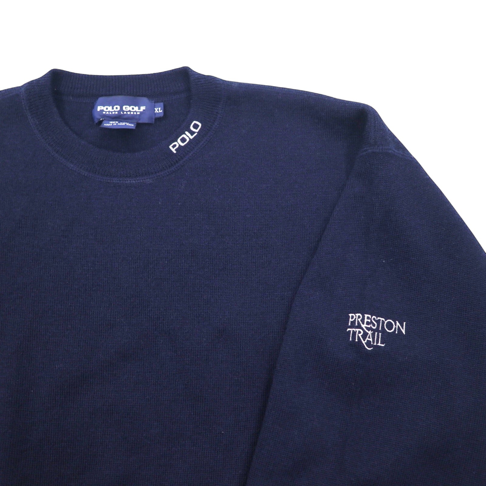 POLO GOLF RALPH LAUREN anni '90 Maglione girocollo XL blu navy lana ricamata