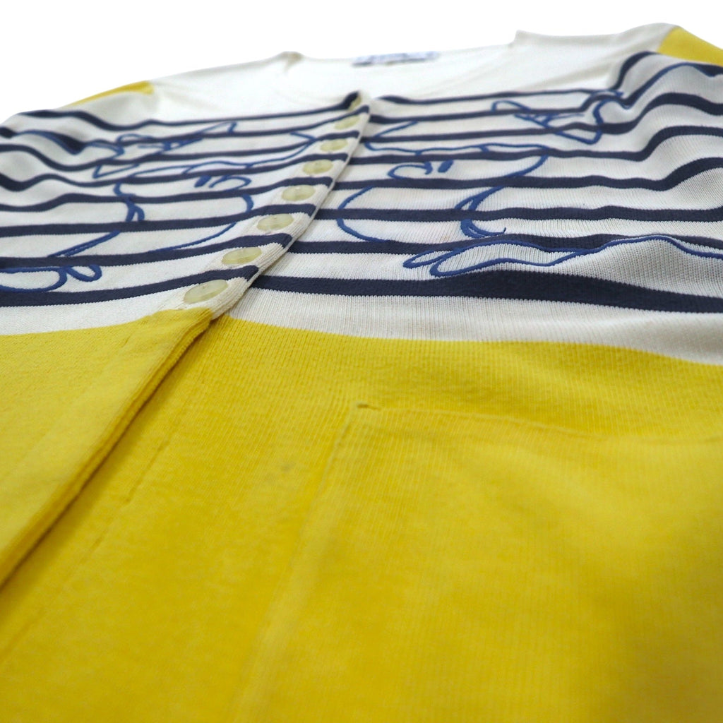 JC de Castelbajac Cardigan Lungo anni '90 in Lana Made in Italy L Beige Giallo Righe Ricamo Personaggio