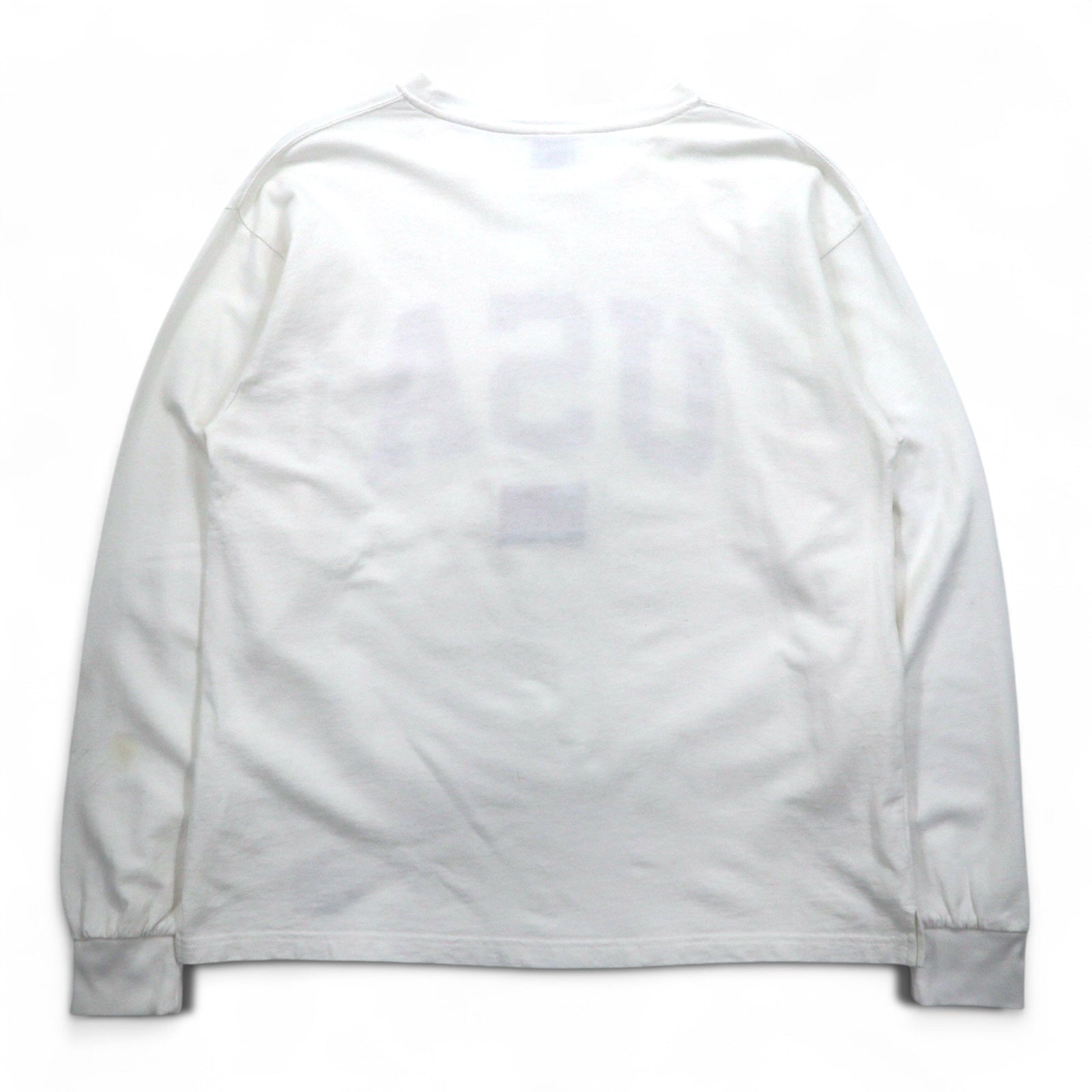 RUSSELL ATHLETIC T-shirt a maniche lunghe L bianco stampa USA bandiera americana ricamata