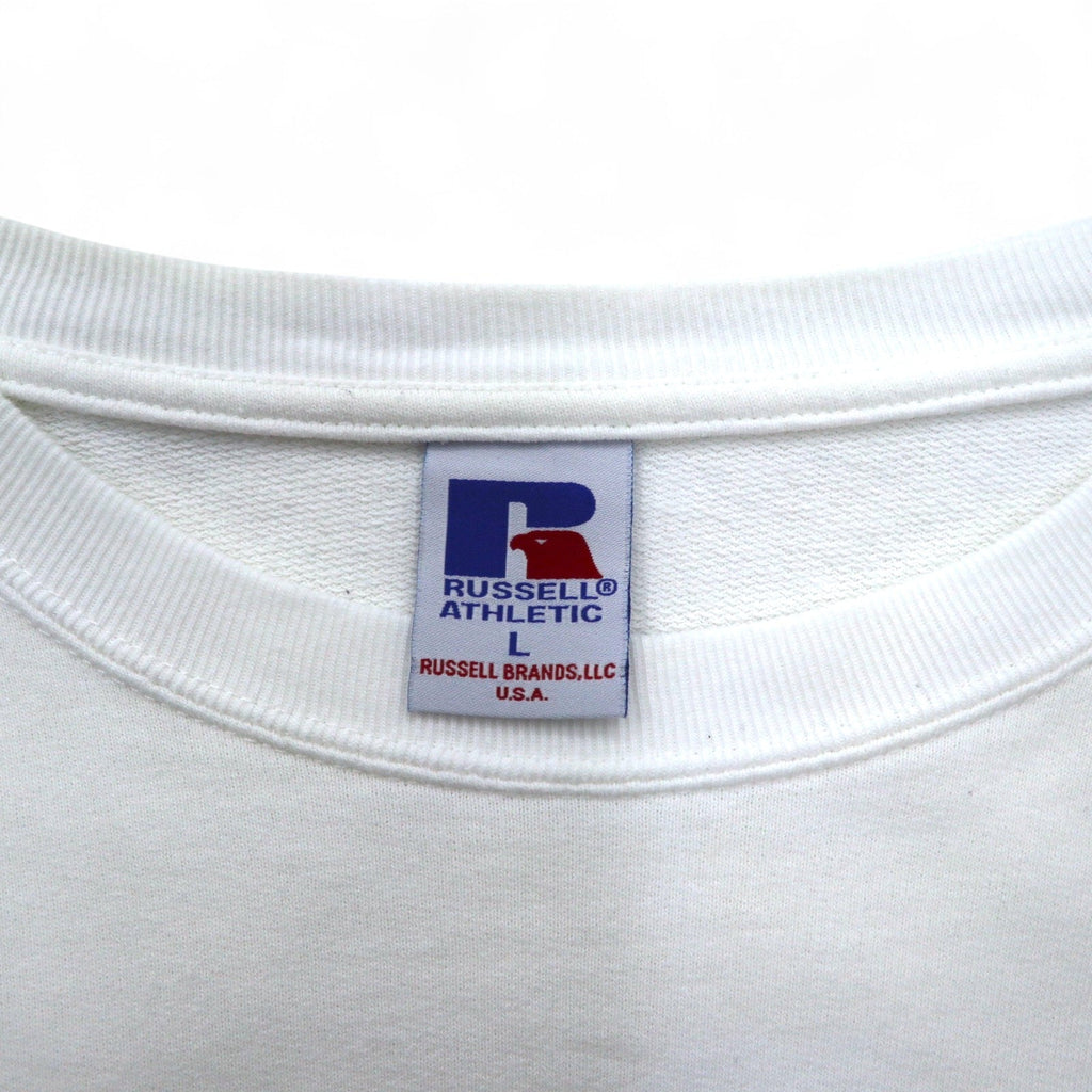 RUSSELL ATHLETIC T-shirt a maniche lunghe L bianco stampa USA bandiera americana ricamata