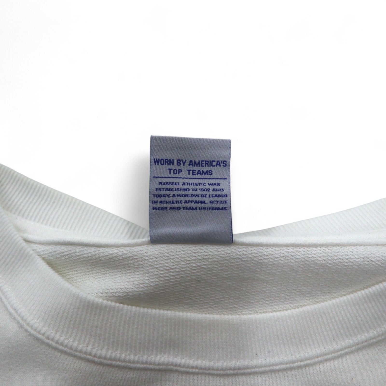 RUSSELL ATHLETIC T-shirt a maniche lunghe L bianco stampa USA bandiera americana ricamata