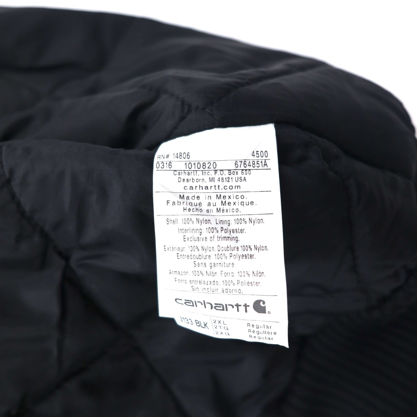 Carhartt エクストリーム アークティック アクティブジャケット Extremes Arctic Active Jacket Quilt Lined 中綿 2XL ブラック コーデュラ 撥水 J133 メキシコ製