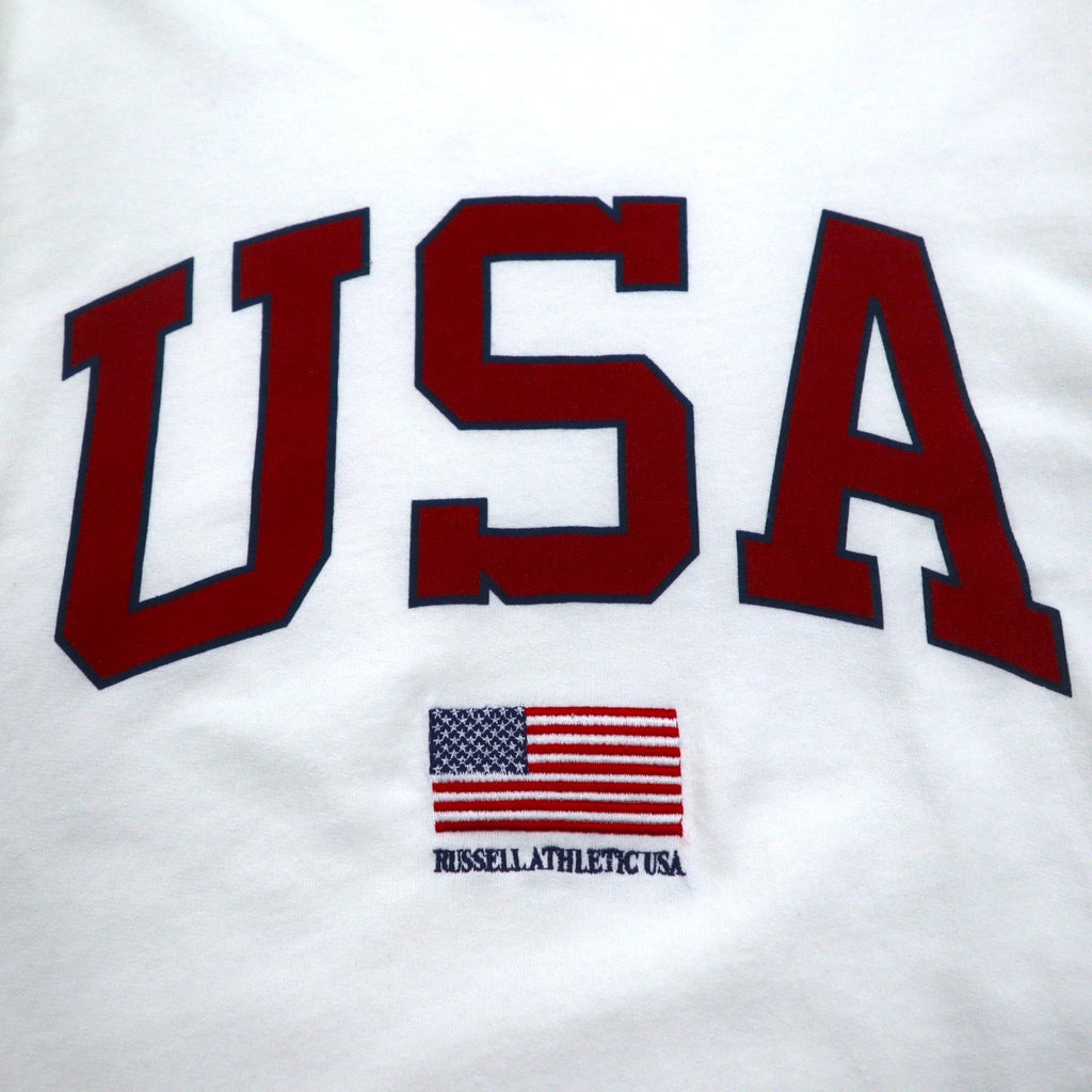 RUSSELL ATHLETIC T-shirt a maniche lunghe L bianco stampa USA bandiera americana ricamata