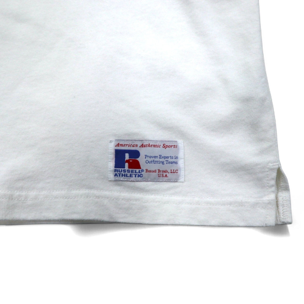 RUSSELL ATHLETIC T-shirt a maniche lunghe L bianco stampa USA bandiera americana ricamata