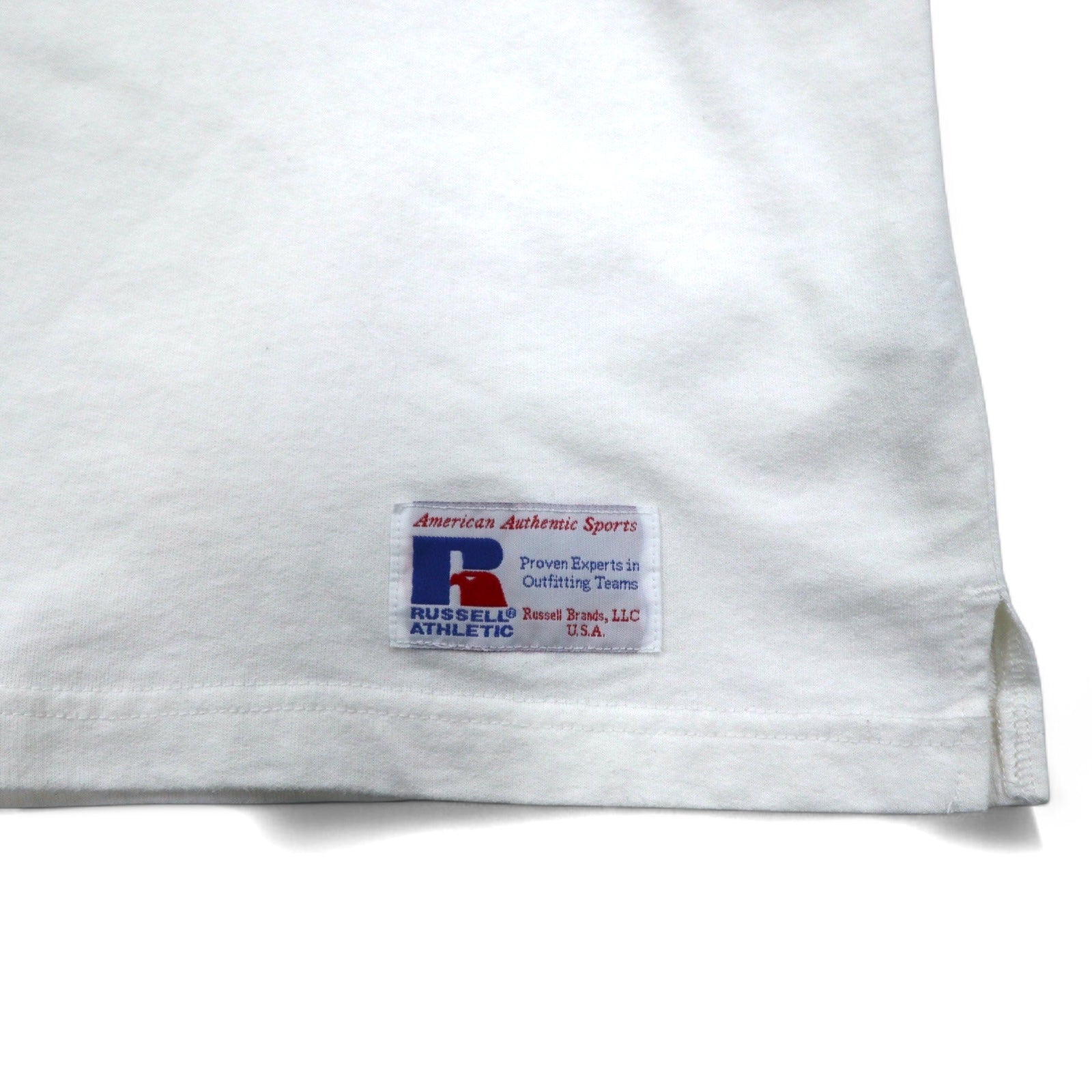RUSSELL ATHLETIC T-shirt a maniche lunghe L bianco stampa USA bandiera americana ricamata