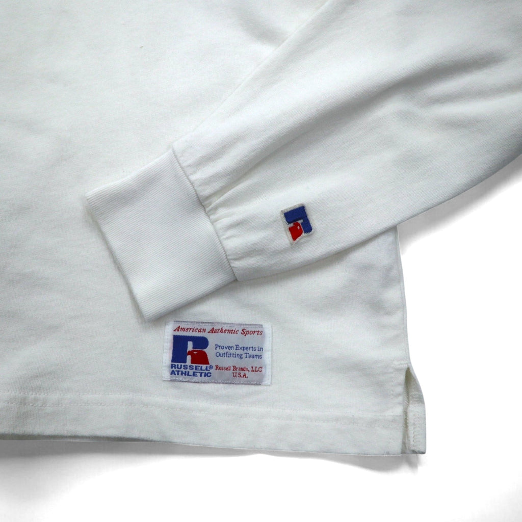 RUSSELL ATHLETIC T-shirt a maniche lunghe L bianco stampa USA bandiera americana ricamata