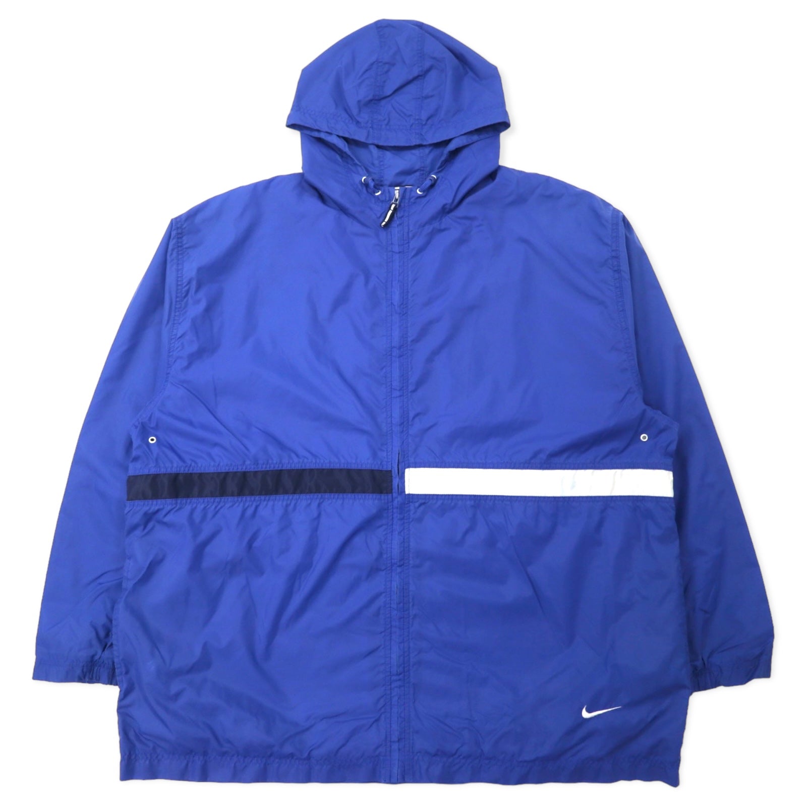 Giacca a vento NIKE anni '90, con cappuccio, taglia XXL, colore blu, logo Swoosh ricamato, etichetta argentata, oversize