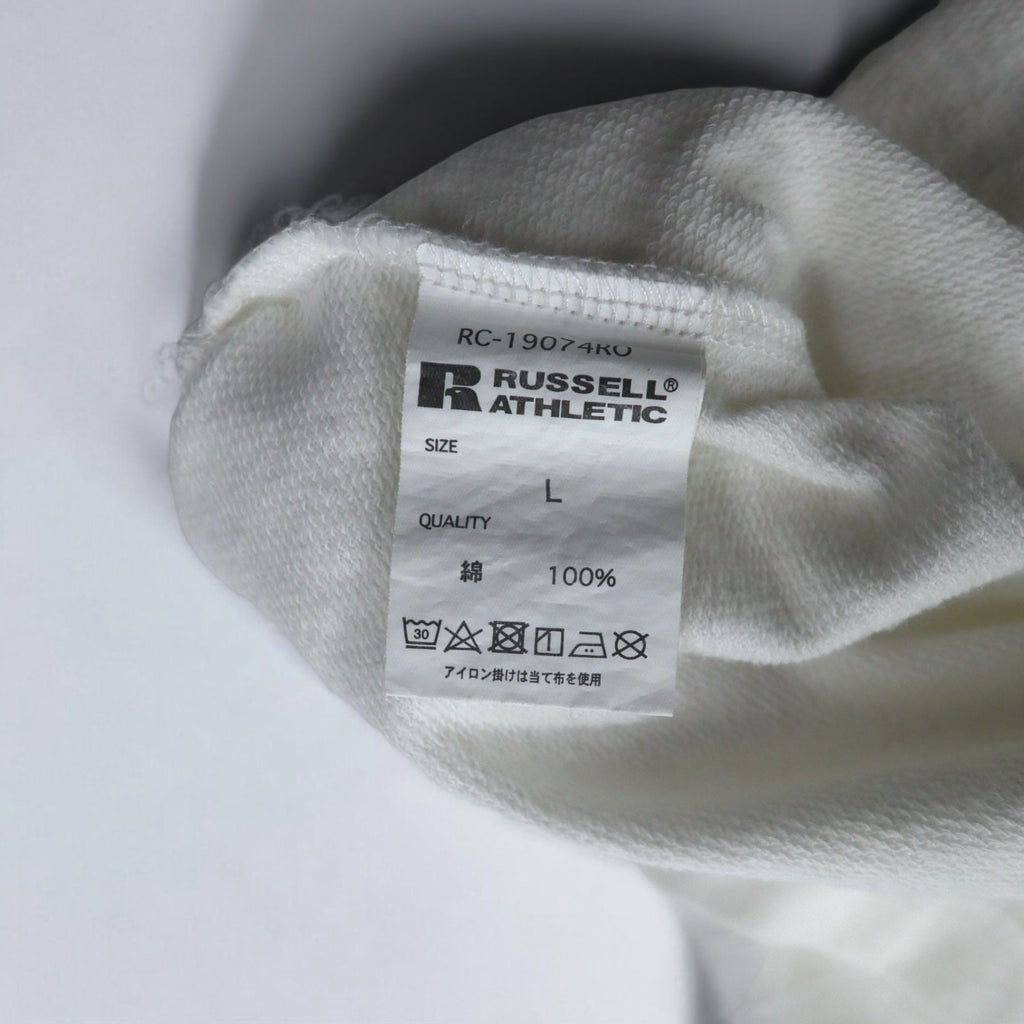 RUSSELL ATHLETIC T-shirt a maniche lunghe L bianco stampa USA bandiera americana ricamata