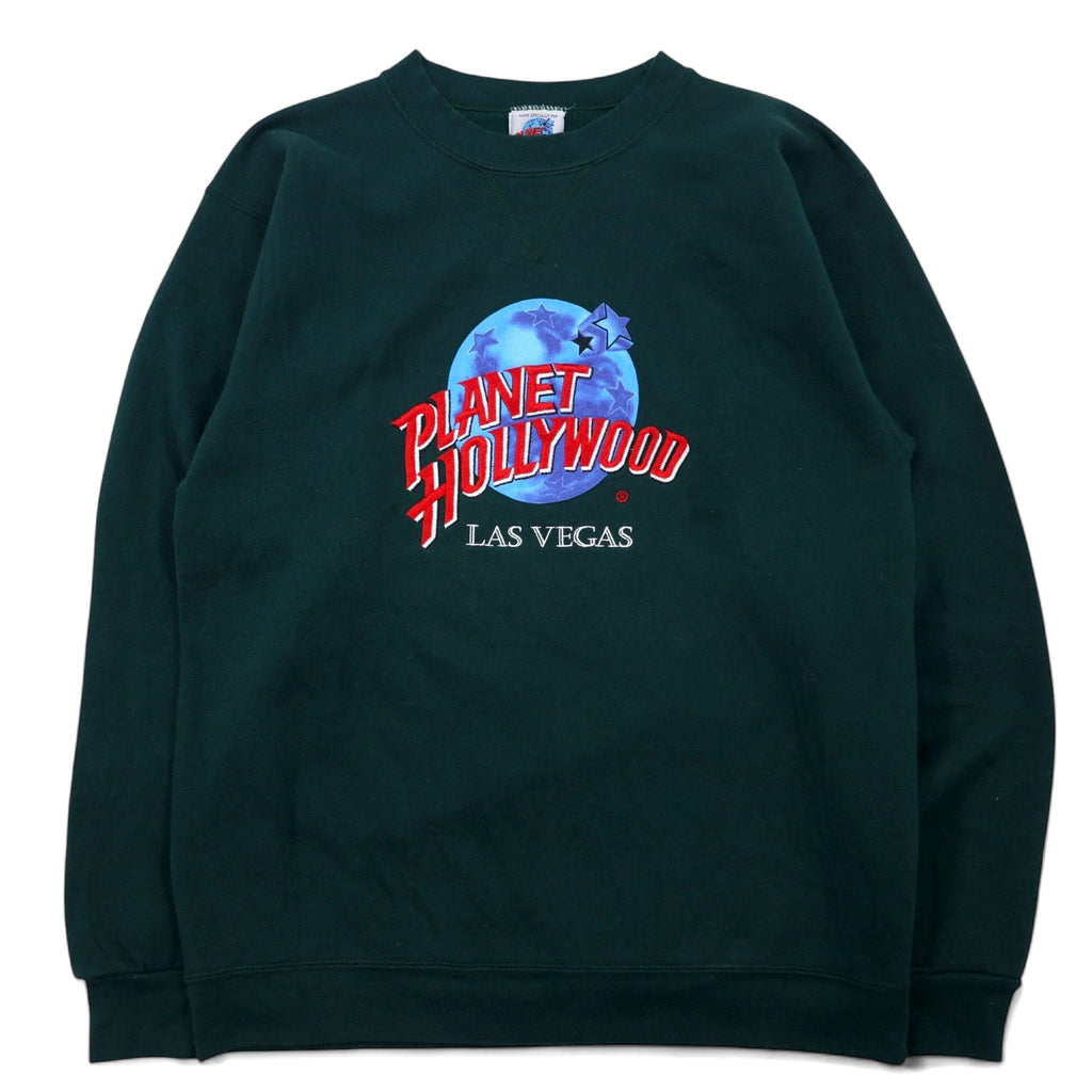 PLANET HOLLYWOOD Anni '90 USA Felpa Verde Cotone Logo Ricamato LAS VEGAS