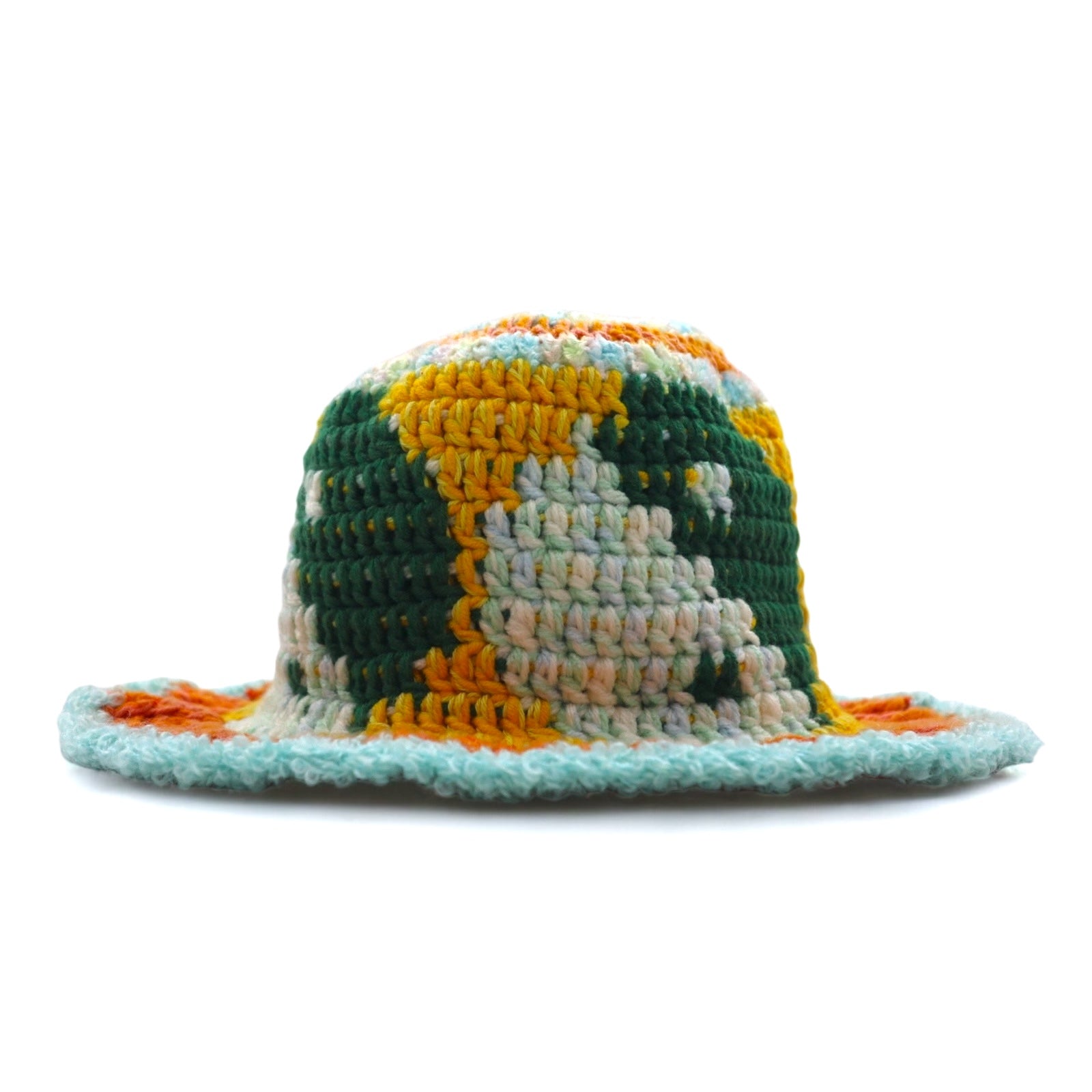Y.A.R.N. Crochet Hat FREE Multicolore Fantasia Arancione Verde Giallo Yin Yang Handmade
