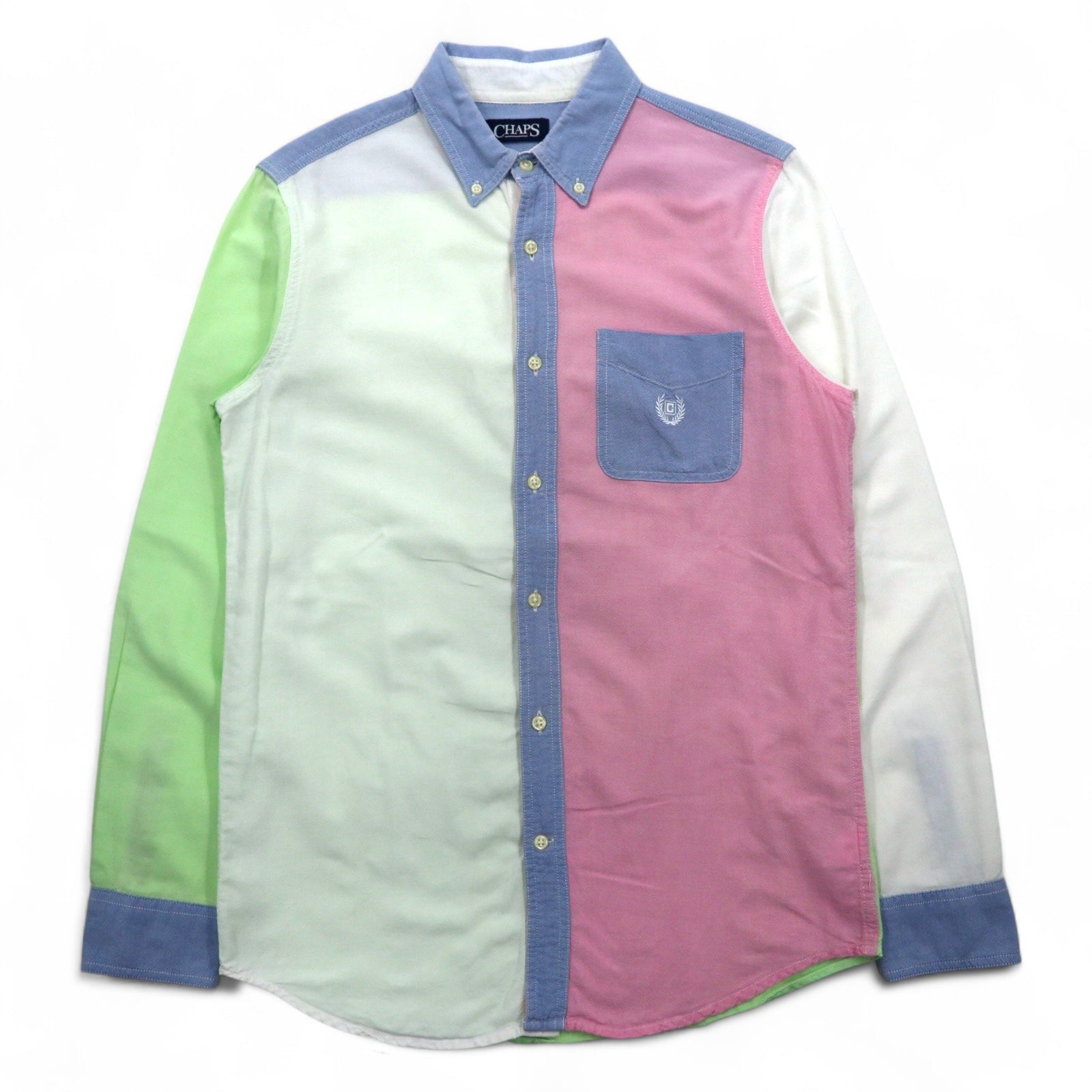 CHAPS Camicia Button-Down Color Block M Multicolore Tonalità Pastello Fantasia Irregolare