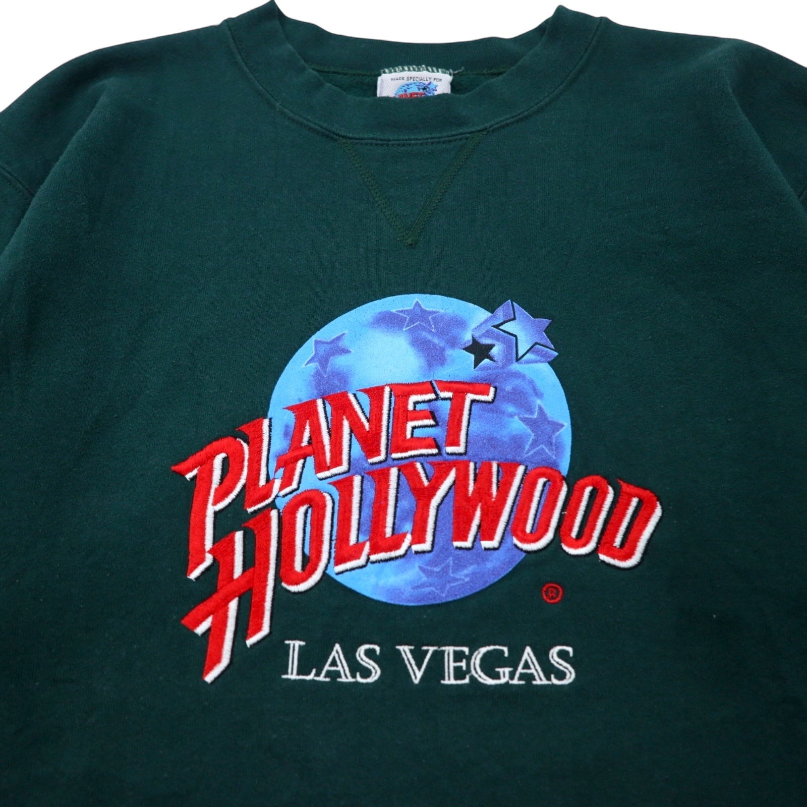 PLANET HOLLYWOOD Anni '90 USA Felpa Verde Cotone Logo Ricamato LAS VEGAS