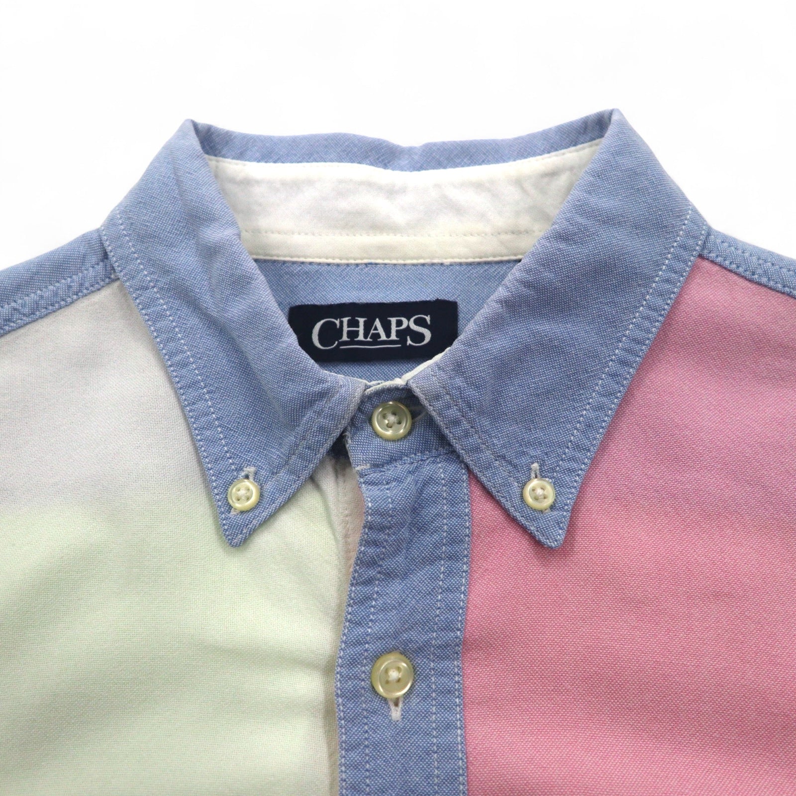 CHAPS Camicia Button-Down Color Block M Multicolore Tonalità Pastello Fantasia Irregolare