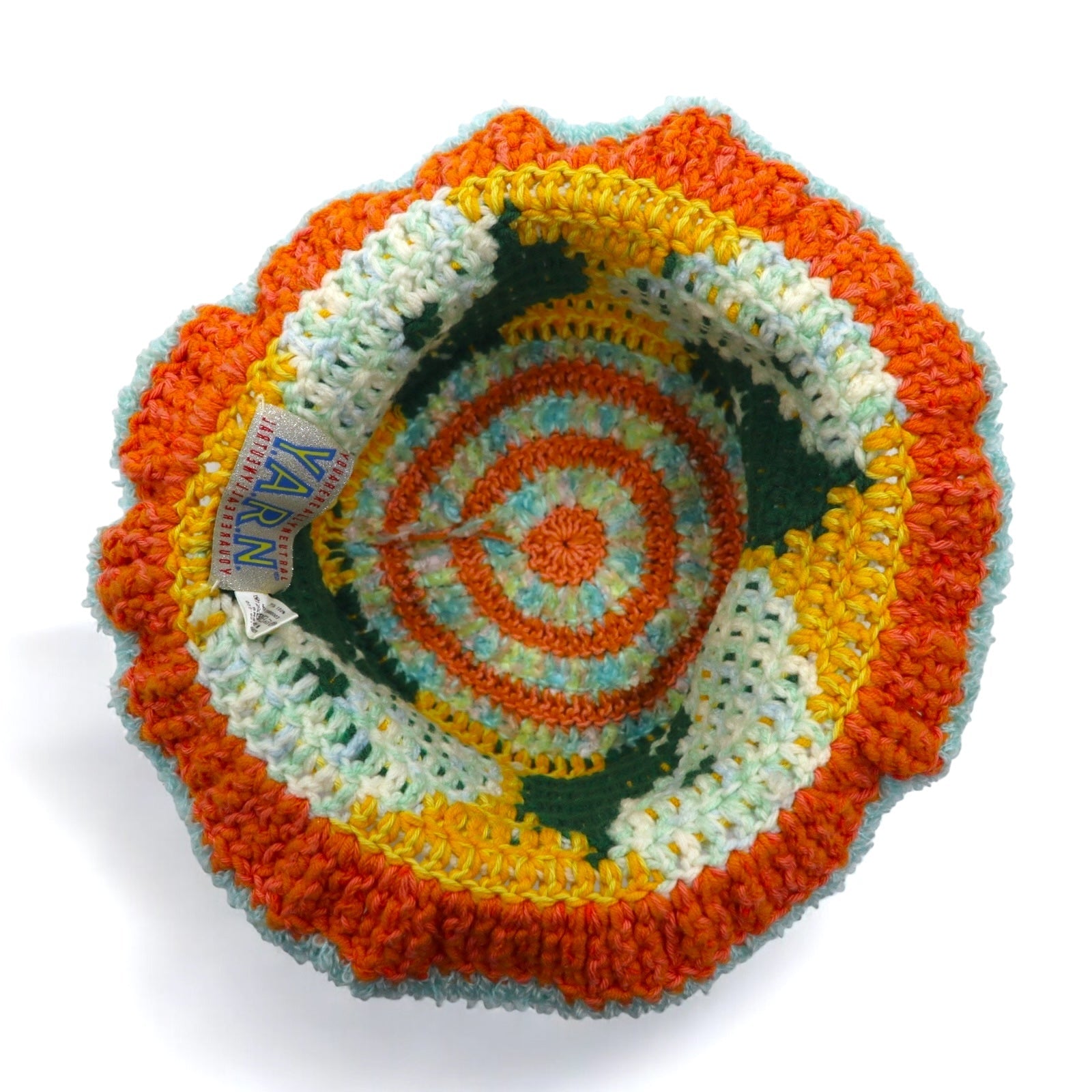 Y.A.R.N. Crochet Hat FREE Multicolore Fantasia Arancione Verde Giallo Yin Yang Handmade