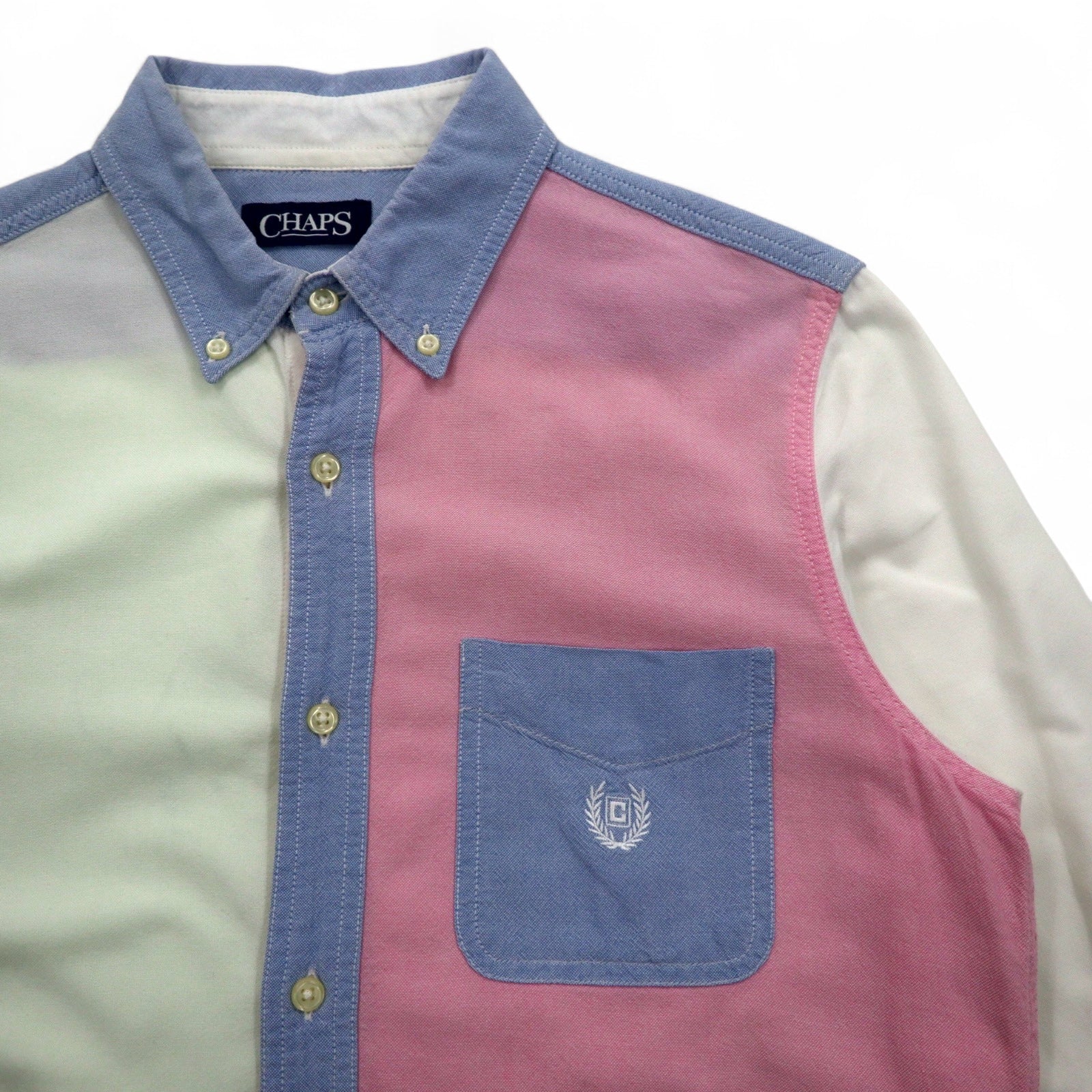 CHAPS Camicia Button-Down Color Block M Multicolore Tonalità Pastello Fantasia Irregolare