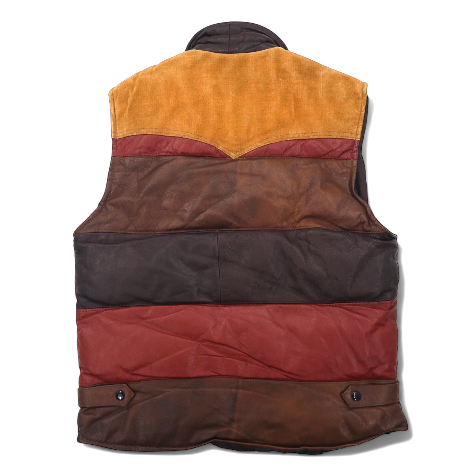 PELLE STUDIO Anni '90 Gilet in piuma di pelle imbottito L Marrone Multicolore Velluto a coste
