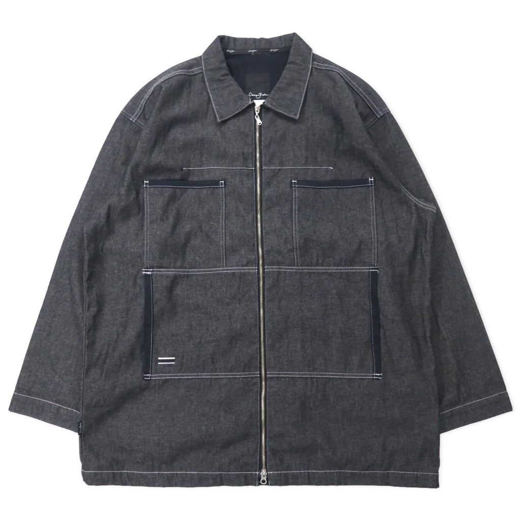 Sean John anni 2000 giacca di jeans full zip, giacca con dettagli XXXL grigia in cotone con logo ricamato a punto singolo, oversize