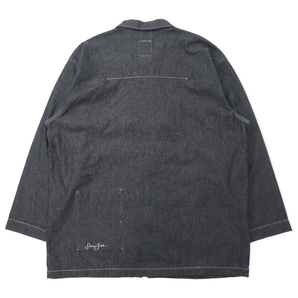 Sean John anni 2000 giacca di jeans full zip, giacca con dettagli XXXL grigia in cotone con logo ricamato a punto singolo, oversize