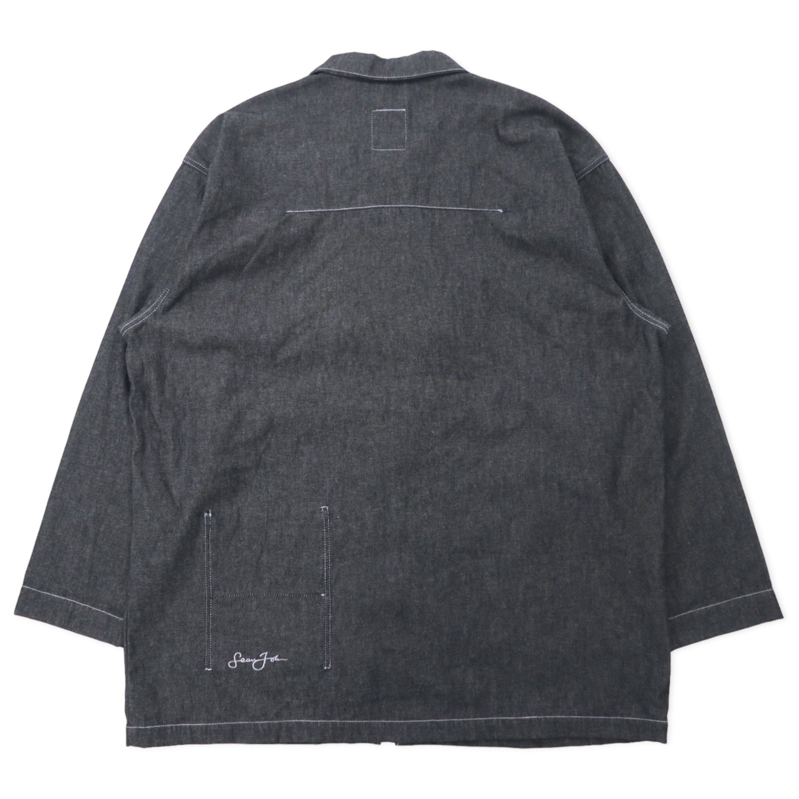 Sean John anni 2000 giacca di jeans full zip, giacca con dettagli XXXL grigia in cotone con logo ricamato a punto singolo, oversize