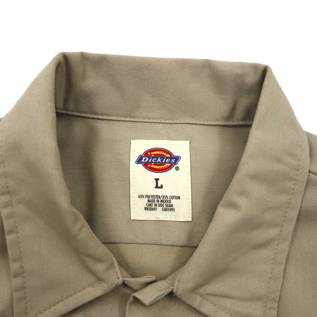 Camicia da lavoro Dickies a maniche corte, taglia L, beige, logo aziendale USA ricamato, doppie tasche, BHTS 1574KH, mai usata