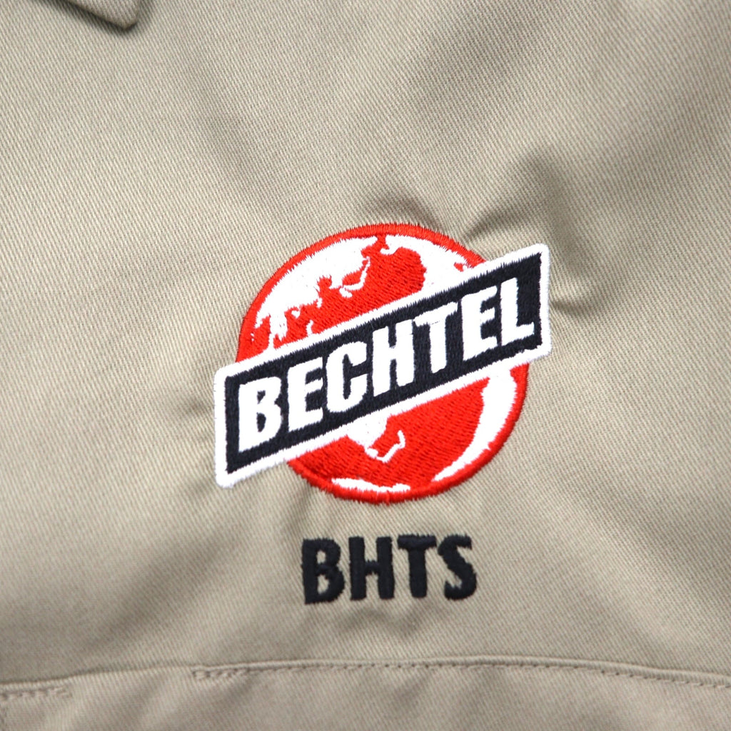 Camicia da lavoro Dickies a maniche corte, taglia L, beige, logo aziendale USA ricamato, doppie tasche, BHTS 1574KH, mai usata