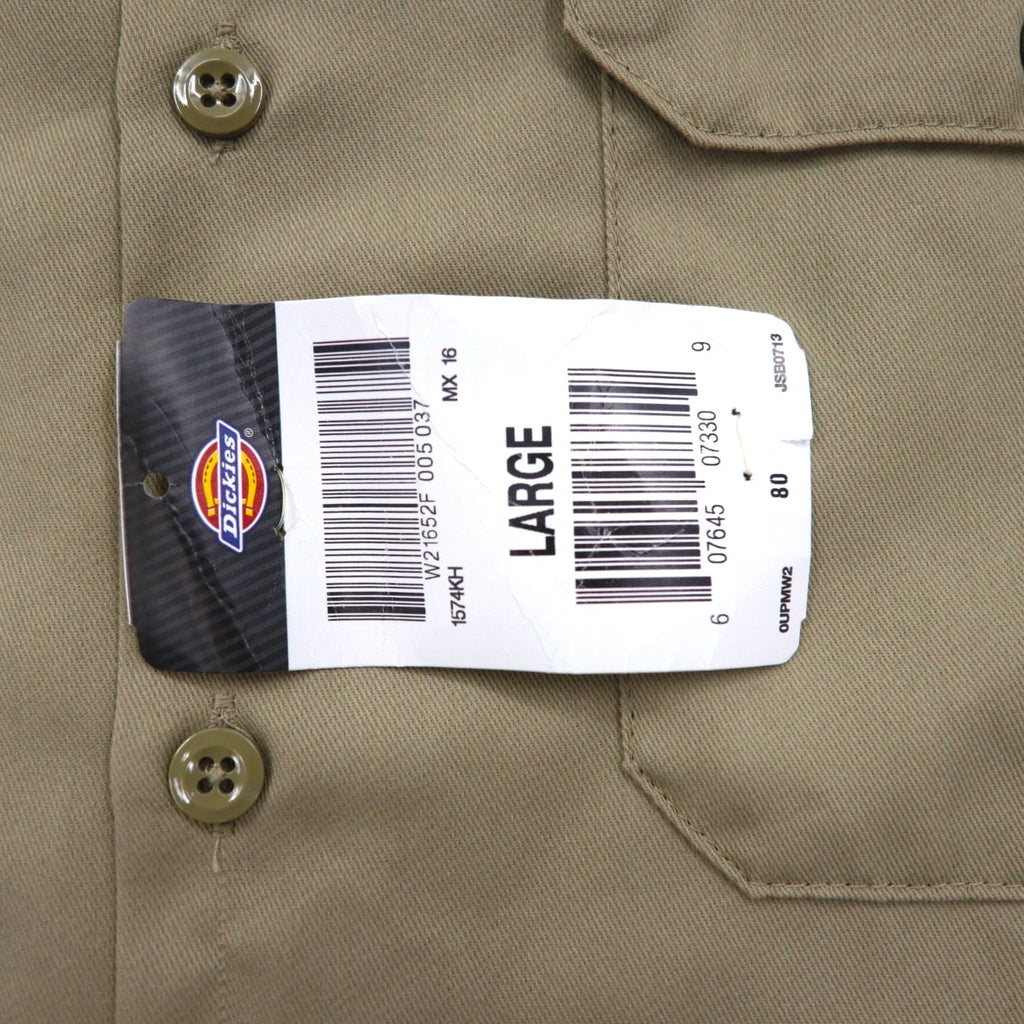 Camicia da lavoro Dickies a maniche corte, taglia L, beige, logo aziendale USA ricamato, doppie tasche, BHTS 1574KH, mai usata