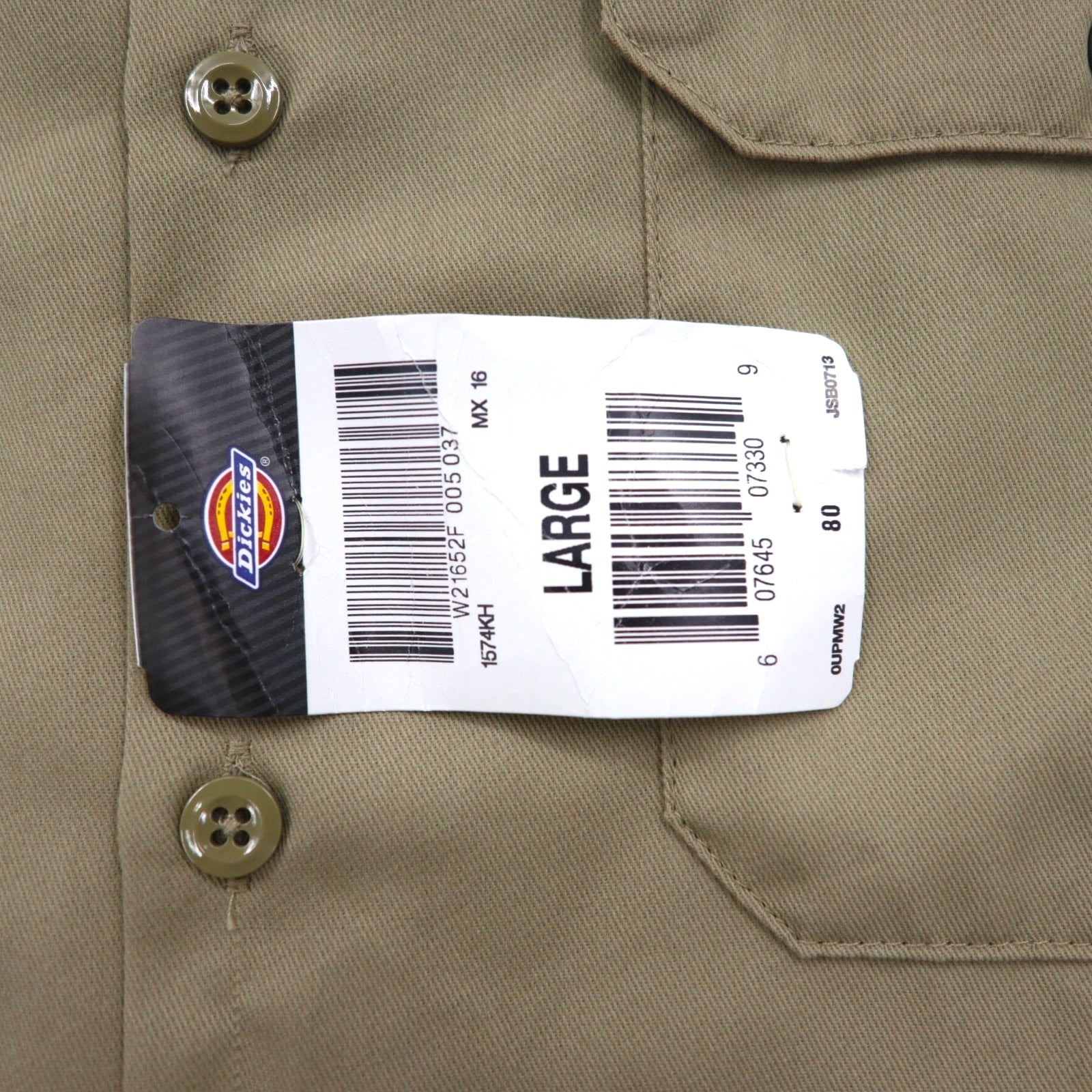 Camicia da lavoro Dickies a maniche corte, taglia L, beige, logo aziendale USA ricamato, doppie tasche, BHTS 1574KH, mai usata