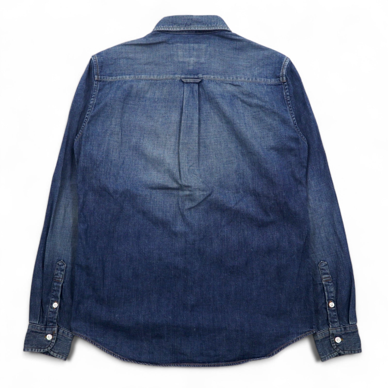 Camicia denim HBNS da lavoro, taglia S, blu indaco, con logo ricamato e taschino sul petto, made in Japan