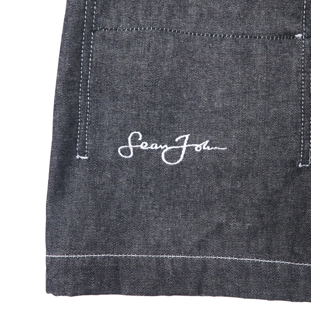 Sean John anni 2000 giacca di jeans full zip, giacca con dettagli XXXL grigia in cotone con logo ricamato a punto singolo, oversize