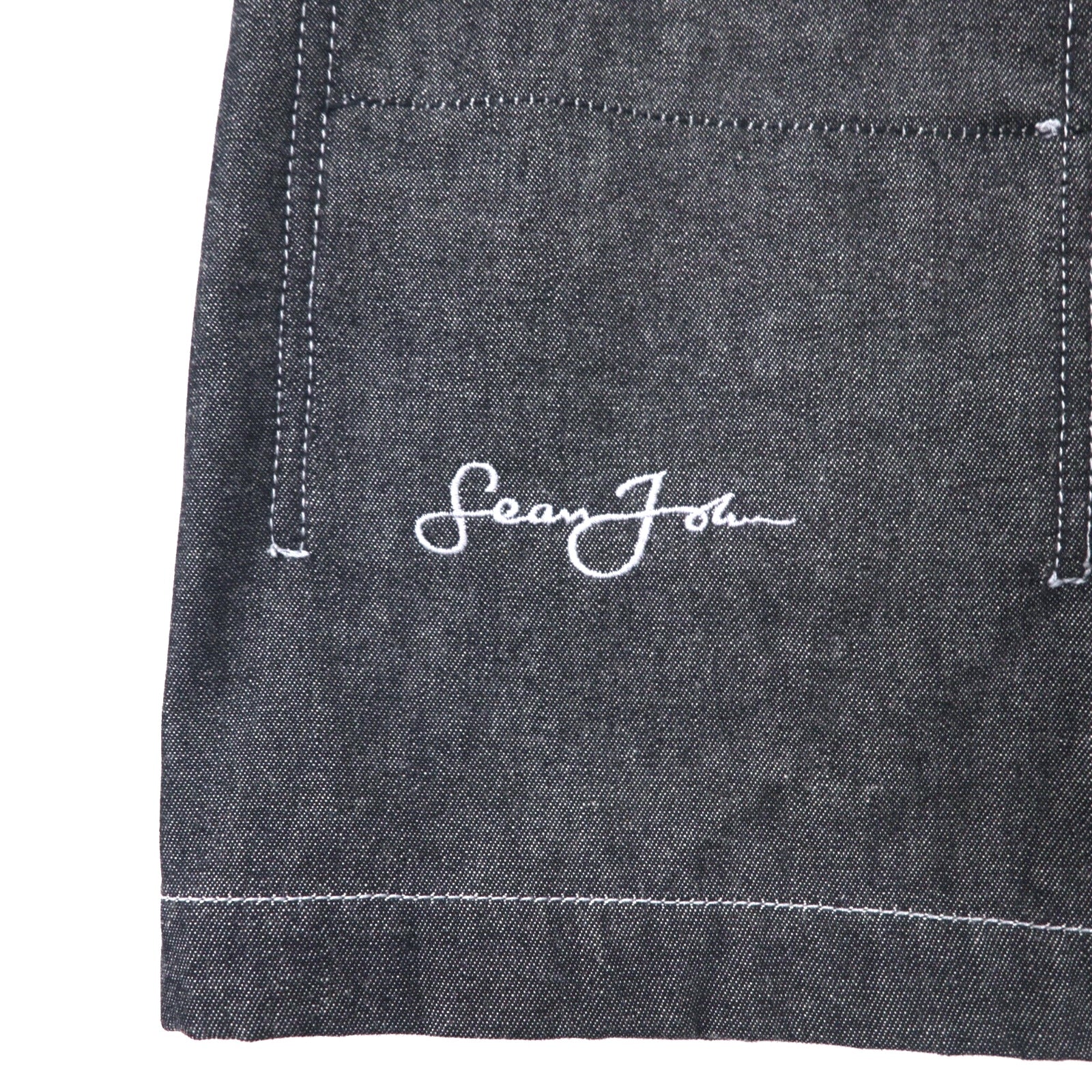 Sean John anni 2000 giacca di jeans full zip, giacca con dettagli XXXL grigia in cotone con logo ricamato a punto singolo, oversize