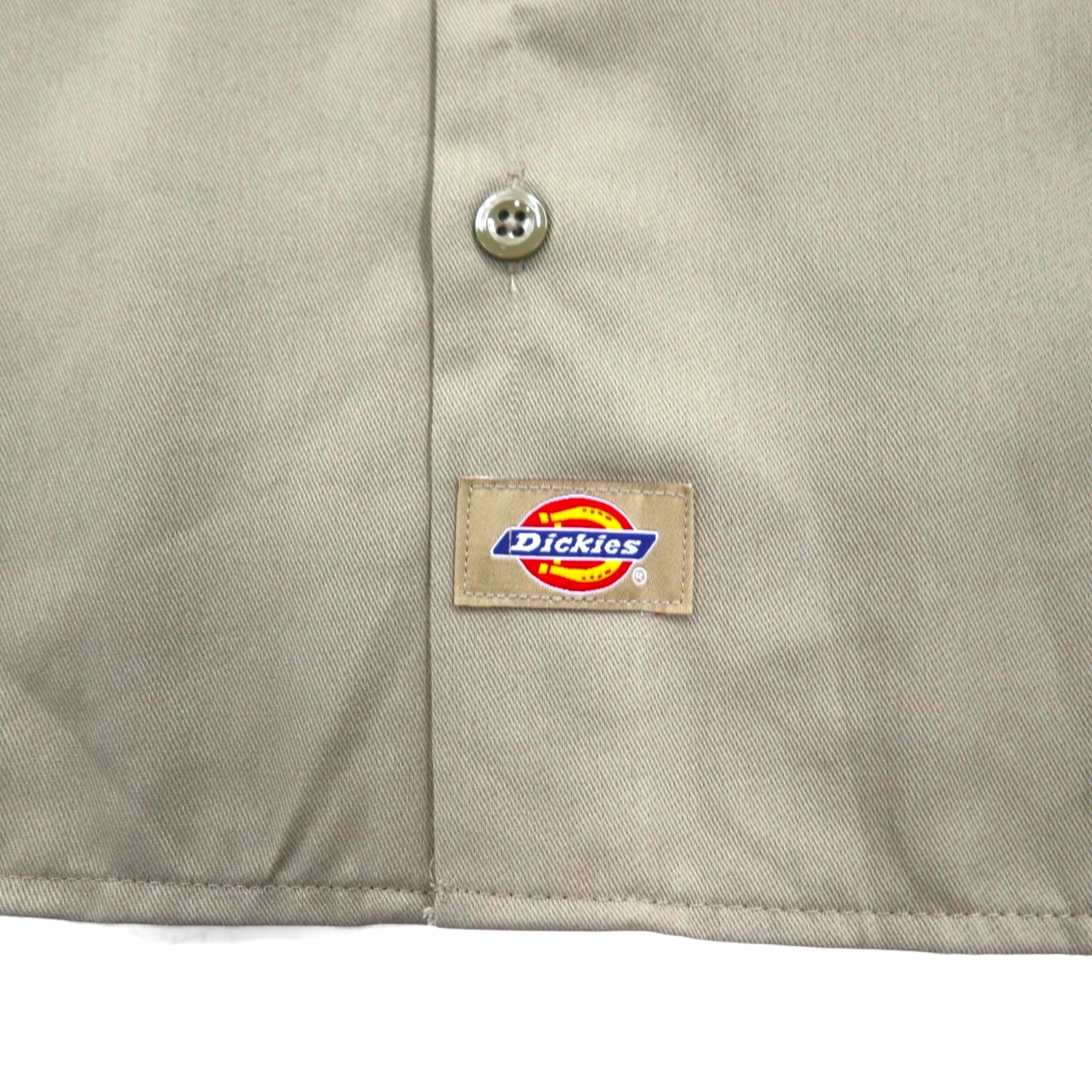 Camicia da lavoro Dickies a maniche corte, taglia L, beige, logo aziendale USA ricamato, doppie tasche, BHTS 1574KH, mai usata