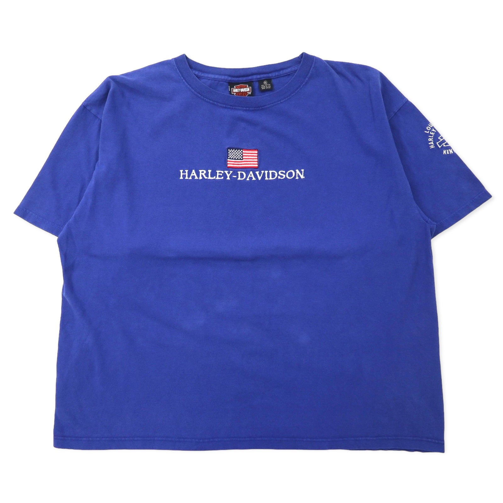 HARLEY DAVIDSON USA Logo ricamato T-shirt XL Blu Cotone Bandiera americana
