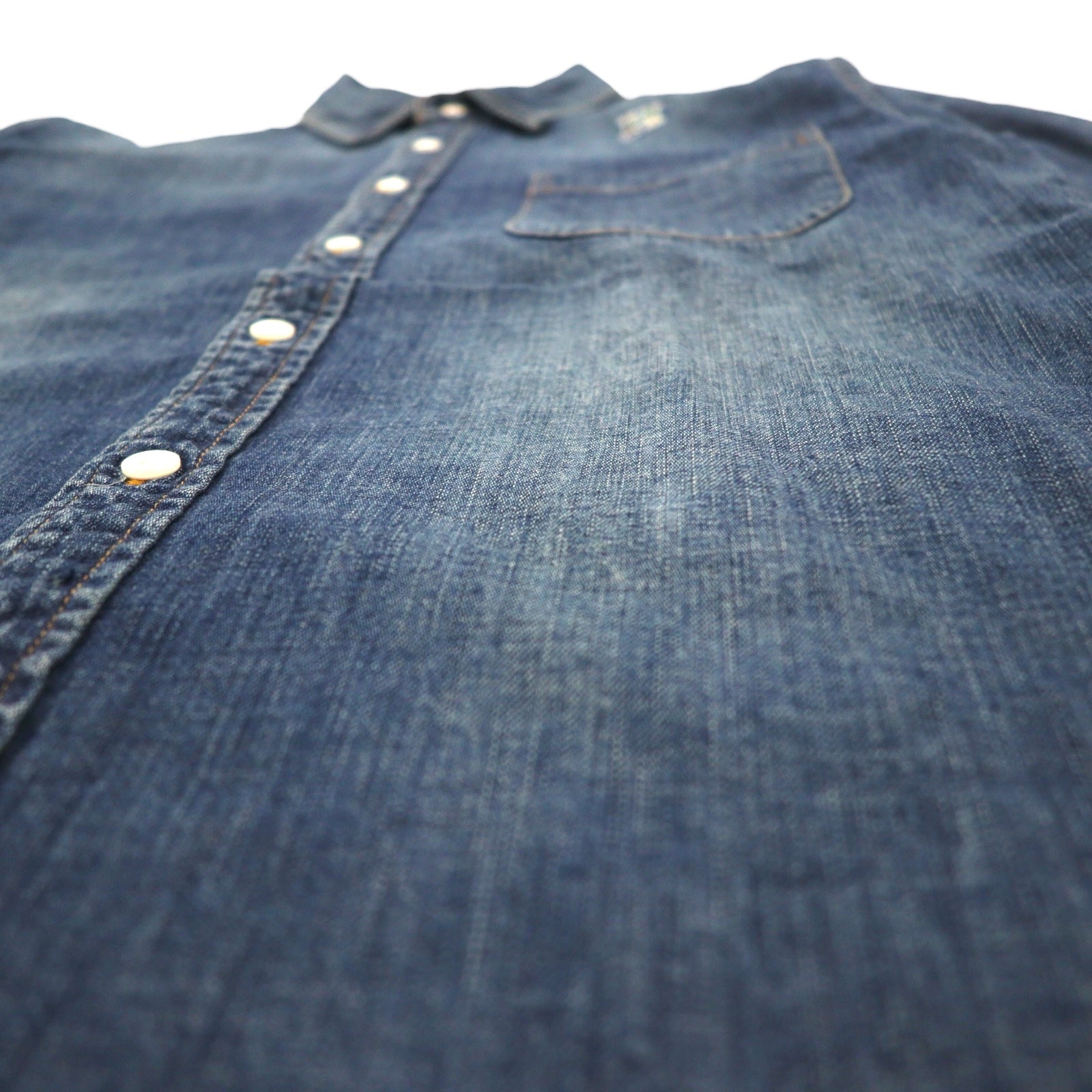 Camicia denim HBNS da lavoro, taglia S, blu indaco, con logo ricamato e taschino sul petto, made in Japan