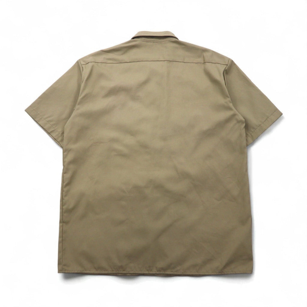 Camicia da lavoro Dickies a maniche corte, taglia L, beige, logo aziendale USA ricamato, doppie tasche, BHTS 1574KH, mai usata