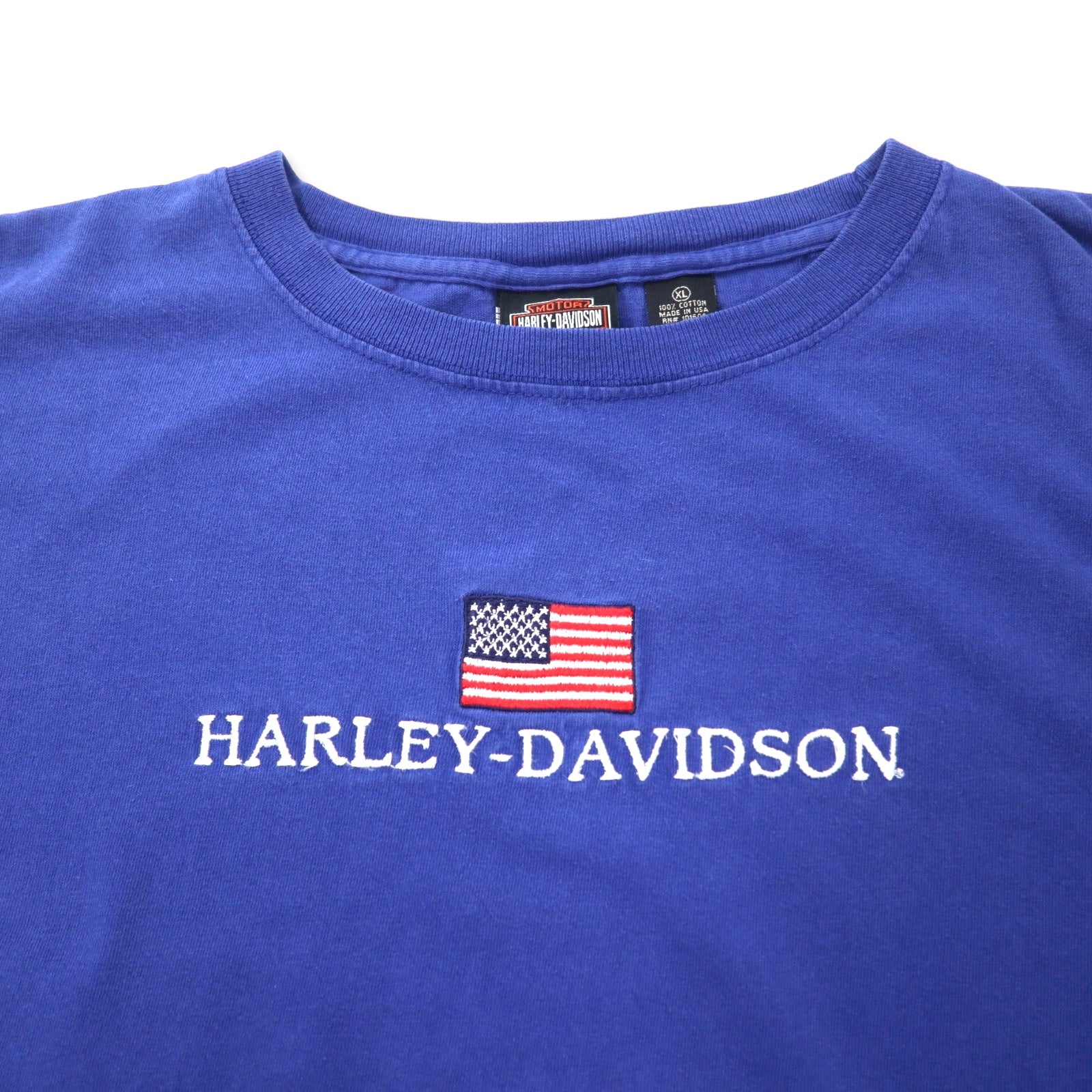 HARLEY DAVIDSON USA Logo ricamato T-shirt XL Blu Cotone Bandiera americana