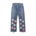 Y.A.R.N. × Levi's 501 anni '90 Jeans in denim all'uncinetto con stelle STAR DENIM M Indaco Blu Fatto a mano