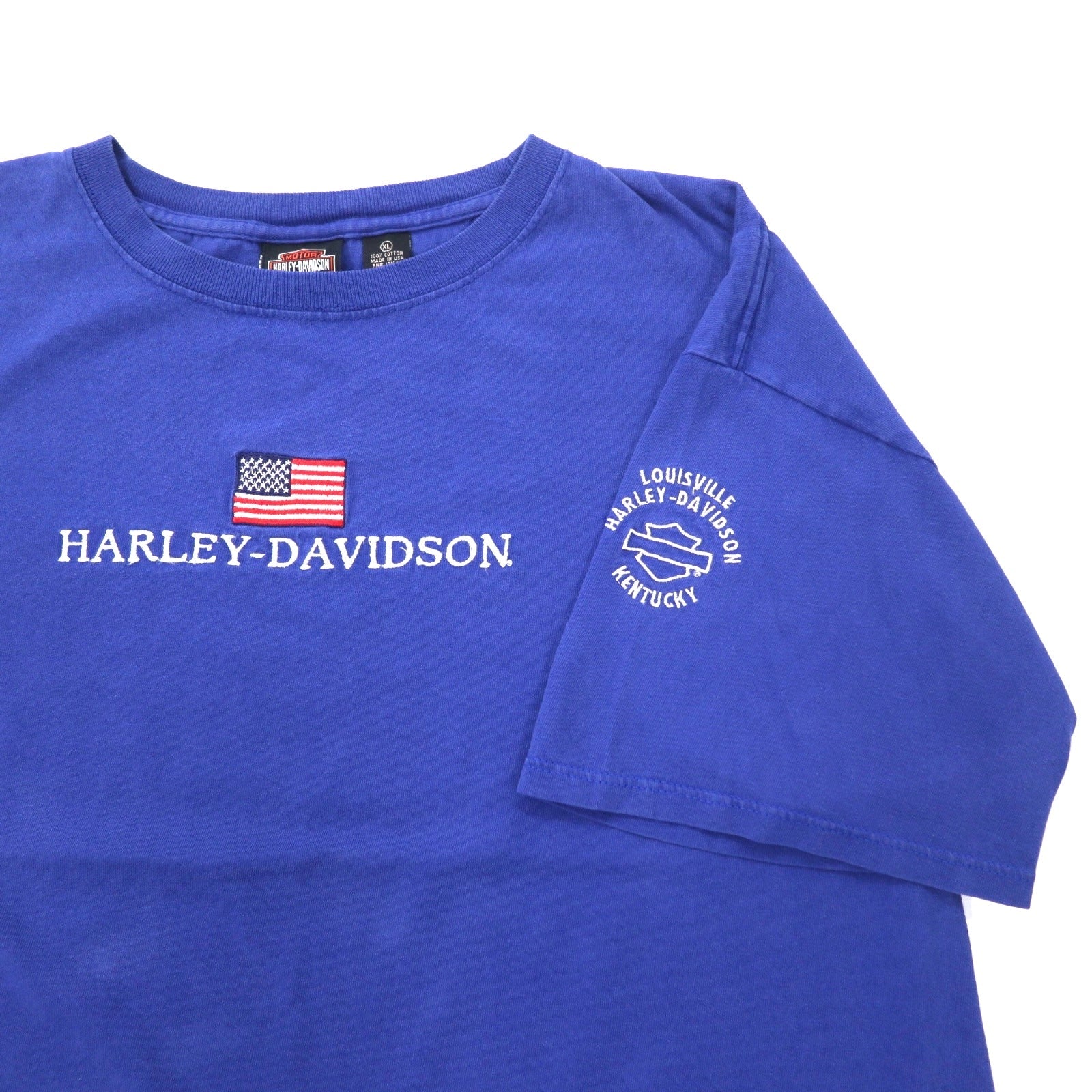 HARLEY DAVIDSON USA Logo ricamato T-shirt XL Blu Cotone Bandiera americana