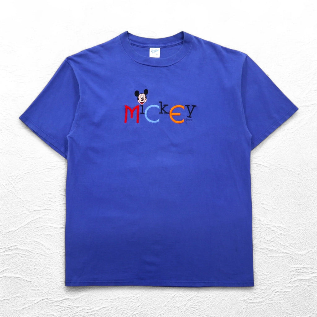 Velva Sheen 90年代 USA製 MICKEY ミッキーマウス 刺繍 Tシャツ XL ブルー Disney