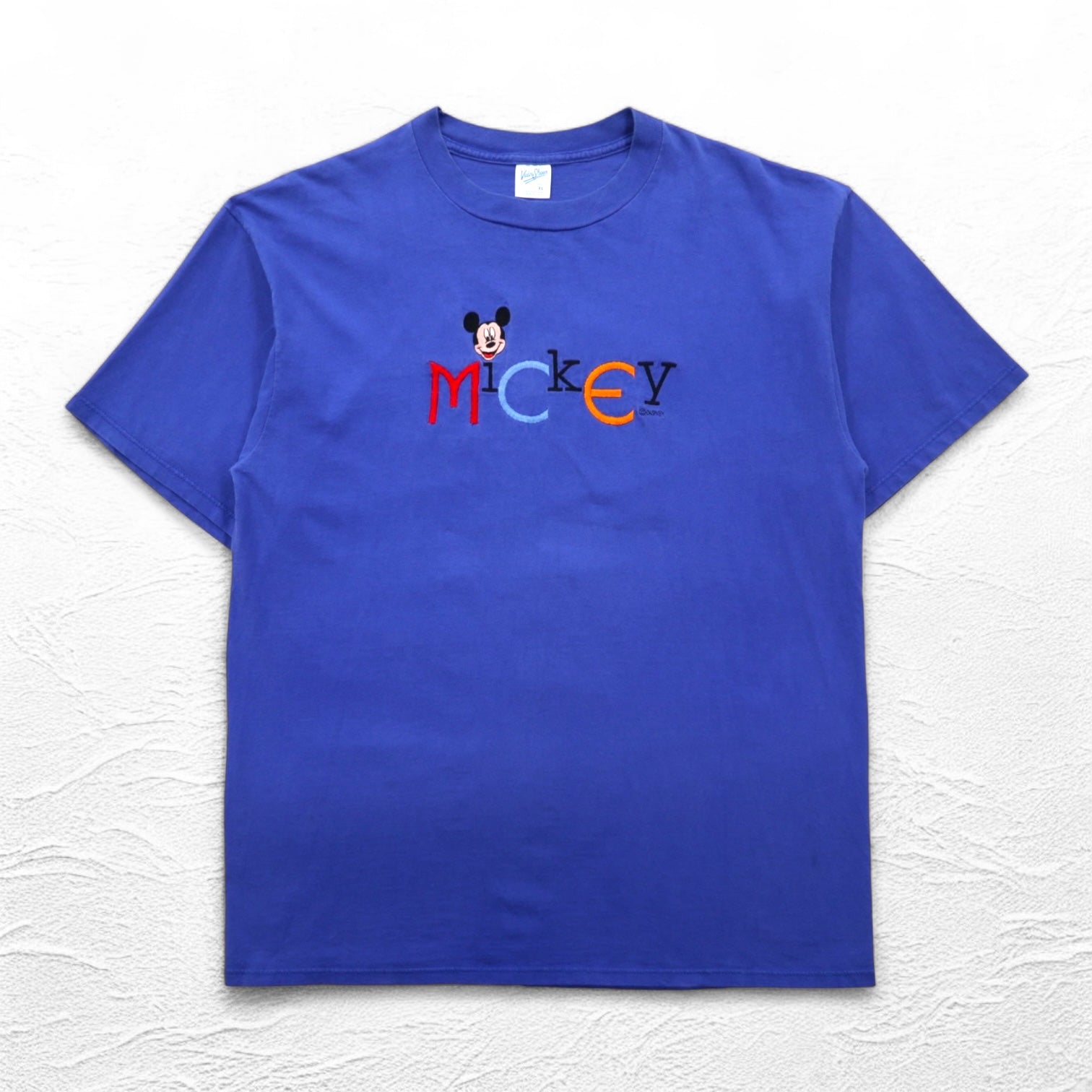 Velva Sheen 90年代 USA製 MICKEY ミッキーマウス 刺繍 Tシャツ XL ブルー Disney