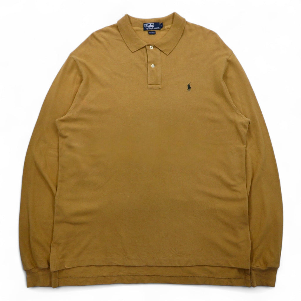 Polo by Ralph Lauren maglietta a maniche lunghe anni '90, taglia L, beige, in piqué di cotone, con ricamo piccolo pony