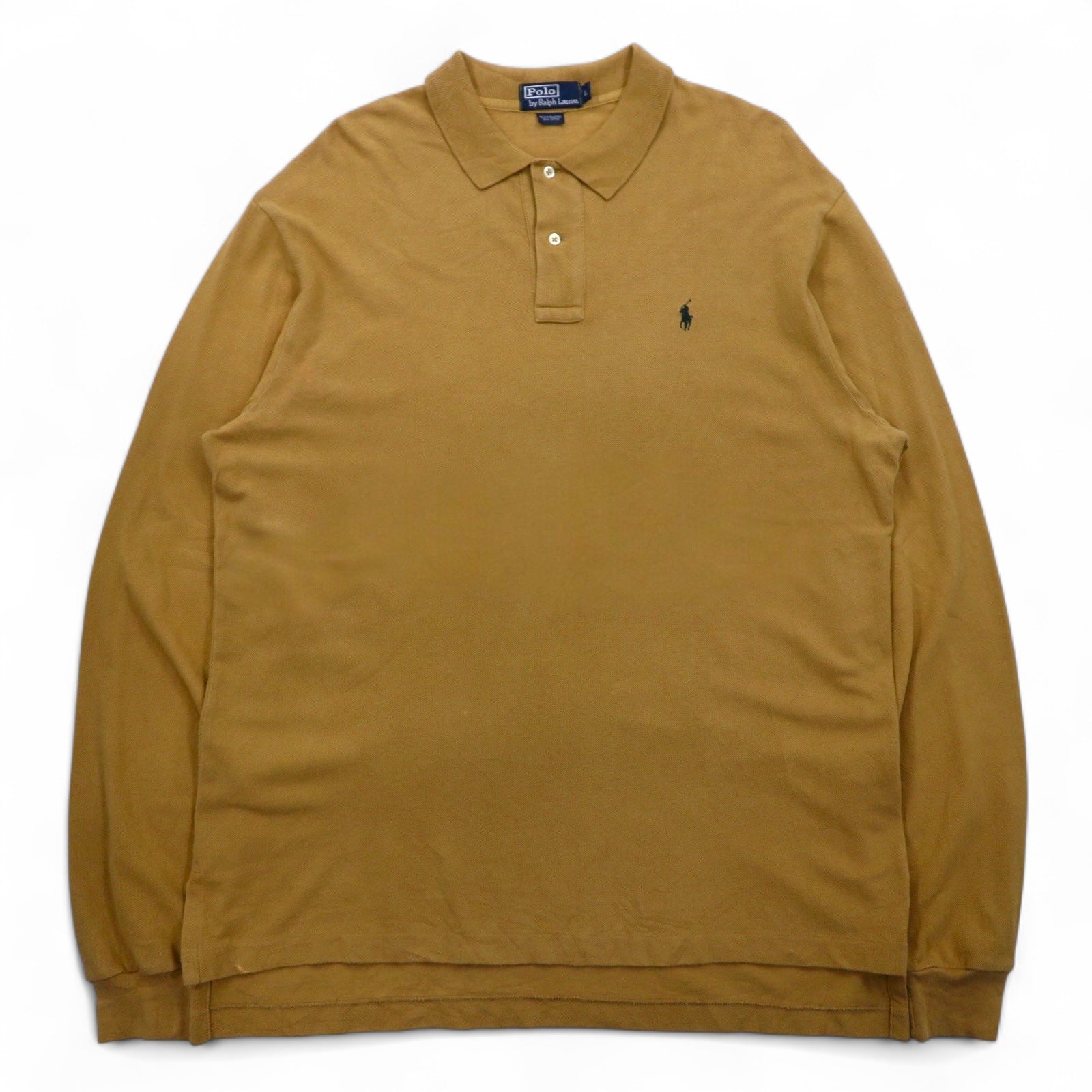 Polo by Ralph Lauren maglietta a maniche lunghe anni '90, taglia L, beige, in piqué di cotone, con ricamo piccolo pony