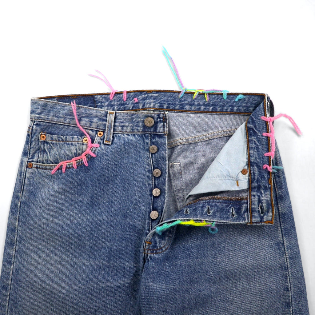 Y.A.R.N. × Levi's 501 anni '90 Jeans in denim all'uncinetto con stelle STAR DENIM M Indaco Blu Fatto a mano