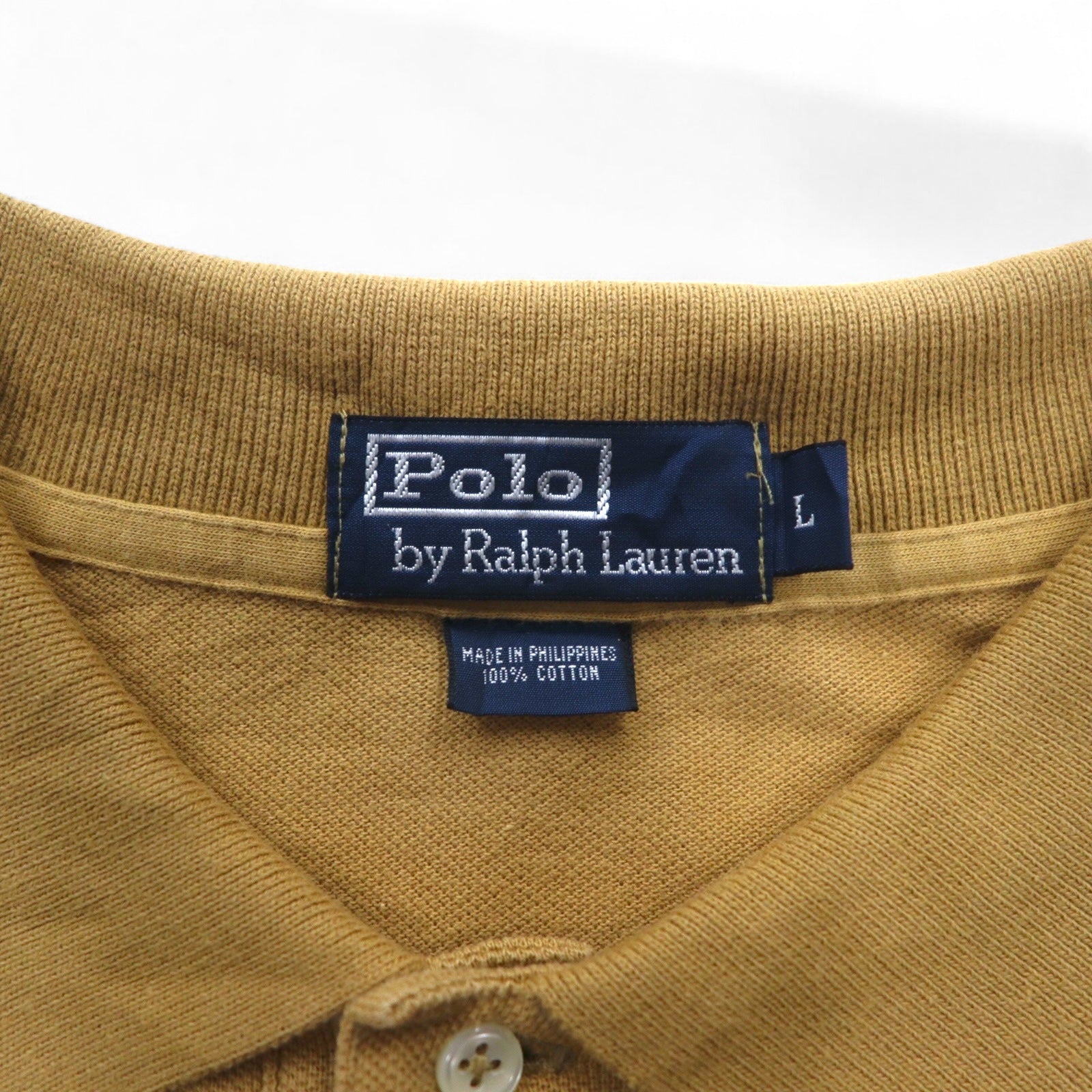 Polo by Ralph Lauren maglietta a maniche lunghe anni '90, taglia L, beige, in piqué di cotone, con ricamo piccolo pony