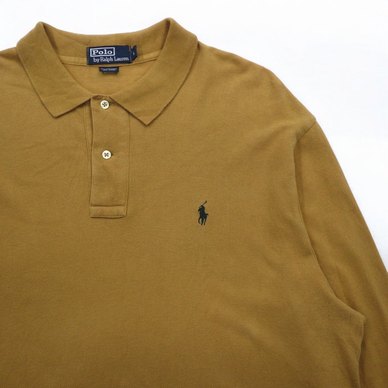 Polo by Ralph Lauren maglietta a maniche lunghe anni '90, taglia L, beige, in piqué di cotone, con ricamo piccolo pony