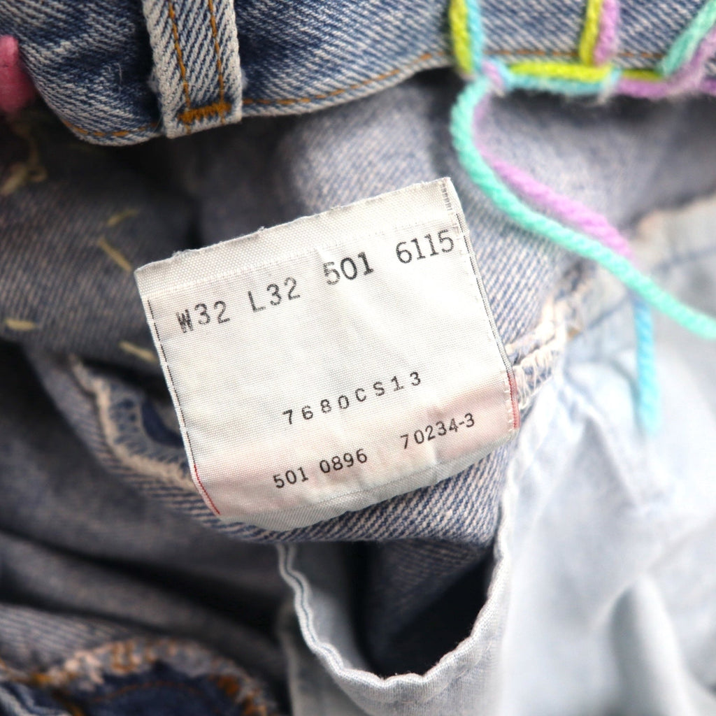 Y.A.R.N. × Levi's 501 anni '90 Jeans in denim all'uncinetto con stelle STAR DENIM M Indaco Blu Fatto a mano