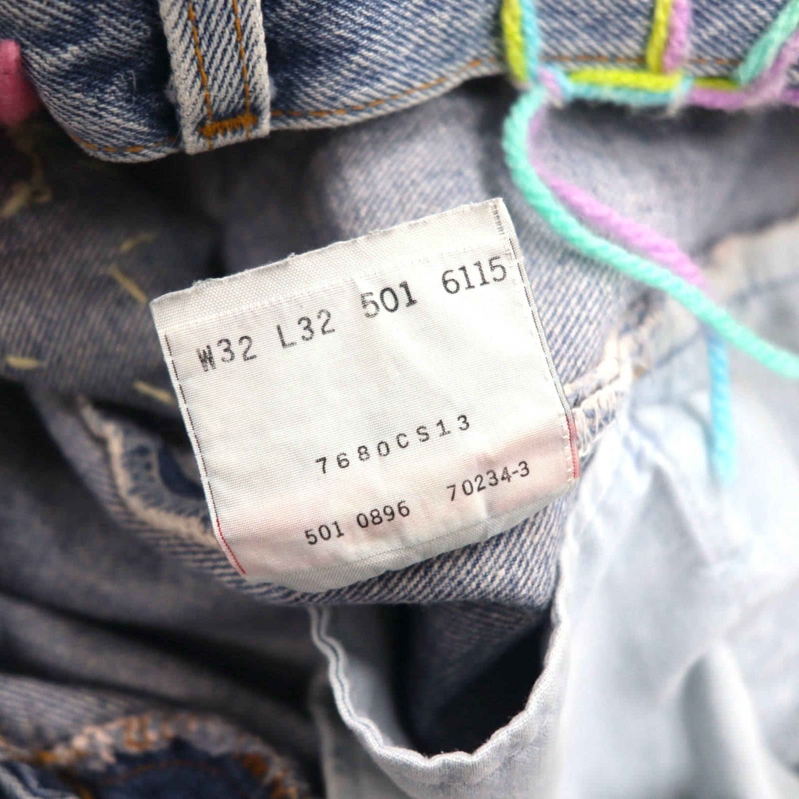 Y.A.R.N. × Levi's 501 anni '90 Jeans in denim all'uncinetto con stelle STAR DENIM M Indaco Blu Fatto a mano